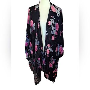 2x 3x Kimono Jacket Dressy Cabbage Rose Velvet Burnout Mid Calf Legnth Boho